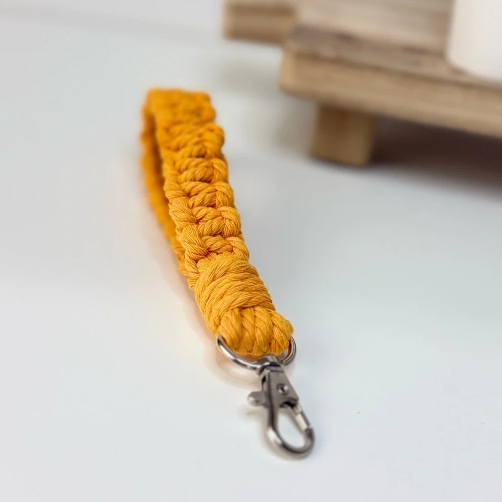 Boho Macrame Wristlet Golden Yellow Keychain
